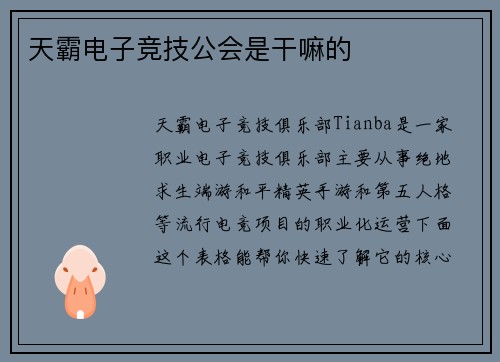 天霸电子竞技公会是干嘛的